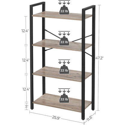 Four Tier Tall Bookshelf With Steel Frame Greige Black
