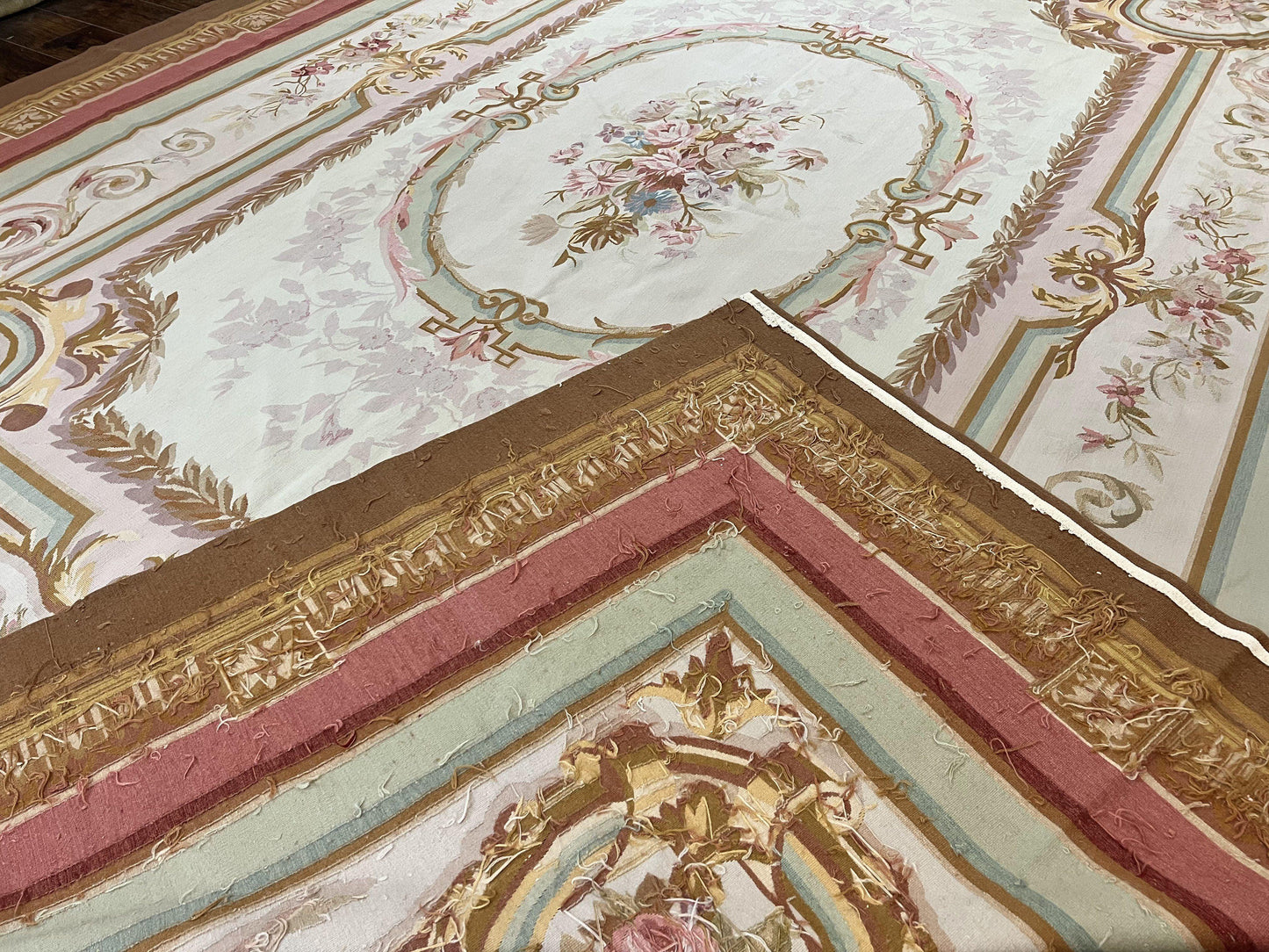 Large Aubusson Rug 11x15, Oversized Gallery Palace Size Flatweave Savonnerie Carpet 11 x 15 ft, Wool Handmade Vintage Elegant European