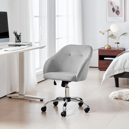 Light Gray Velvet Desk Chair With Adjustable Tilt Arm