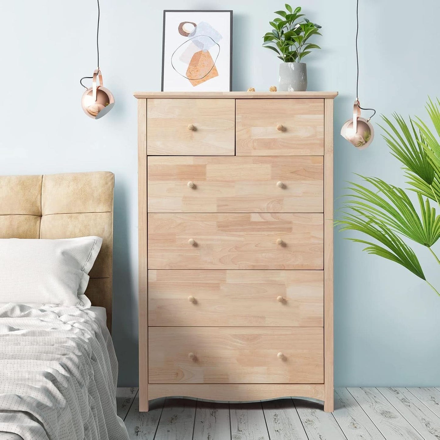 Unfinished Rubber Wood Six Drawer Dresser For DIY Finish