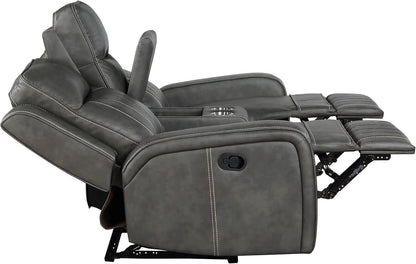 Gray Faux Leather Reclining Loveseat With Manual Recline