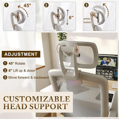 White Mesh Ergonomic Office Chair With Headrest Tilt 400Lbs