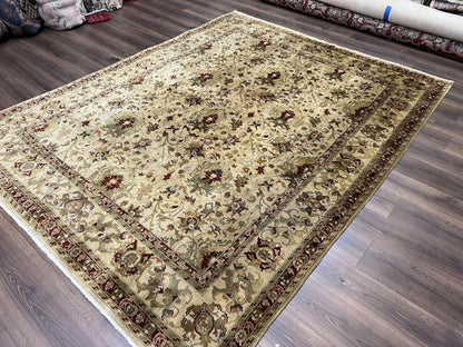 Indian Mahal Rug 8x10, Allover Floral Mahal Oriental Carpet 8 x 10, Handmade Hand Knotted Wool Rug, Indo Persian Area Rug, Tea-Washed Tan