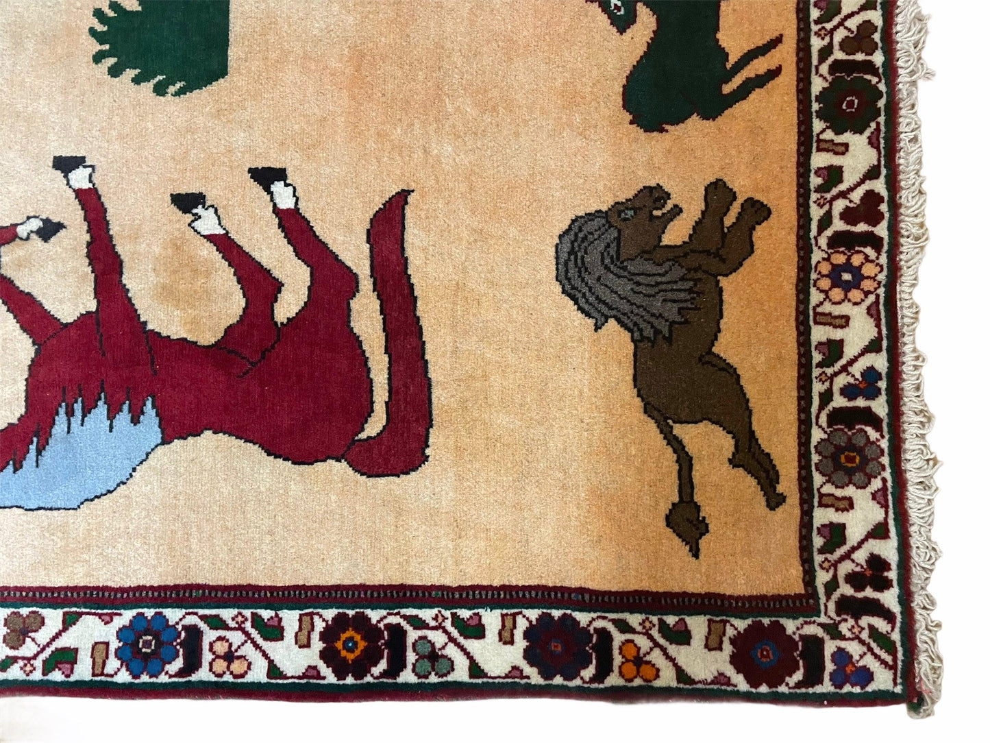 4x6 Rug Handmade Zagros Quality Wool Horses Tribal Hand-Knotted Rug Veggie Dye