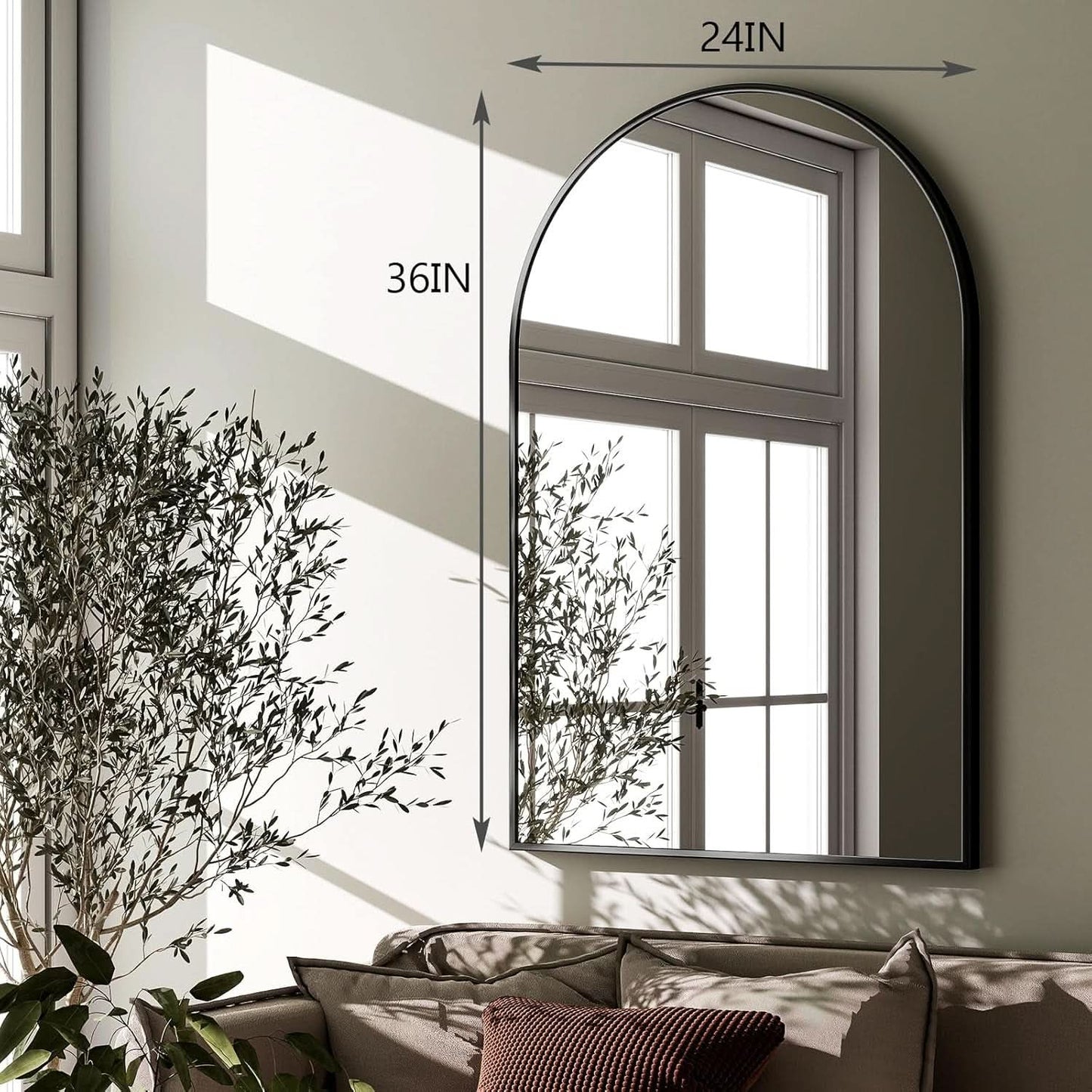 Arched Wall Mirror Black Metal Frame 24 By 36 Inches