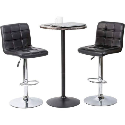 Round Bar Table With Faux Marble Top And Metal Base