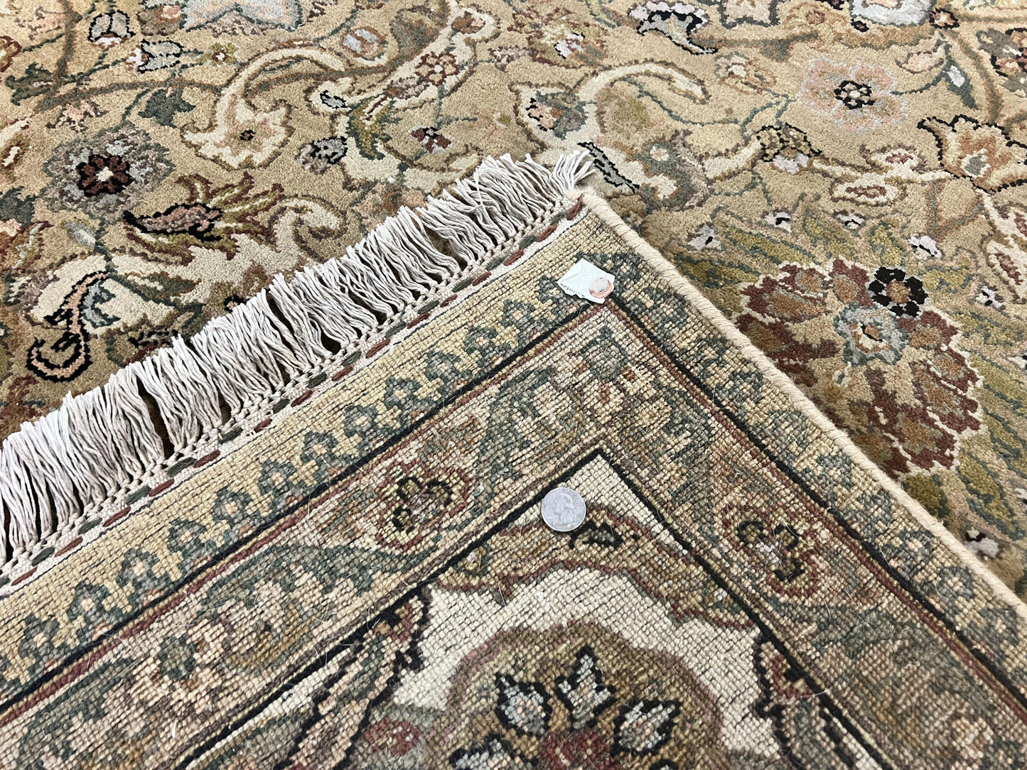 Indo Mahal Rug 8x10, Indian Jaipur Rug 8 x 10 ft, Wool Indo Persian Carpet, Handmade Traditional Floral Area Rug, Olive Green, Vintage Rug