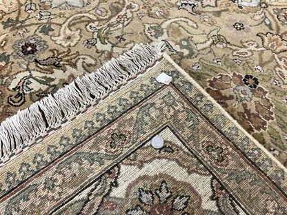 Indo Mahal Rug 8x10, Indian Jaipur Rug 8 x 10 ft, Wool Indo Persian Carpet, Handmade Traditional Floral Area Rug, Olive Green, Vintage Rug