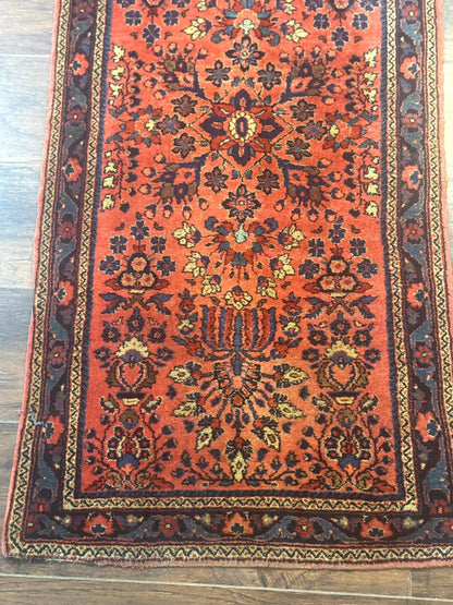 Antique Persian Sarouk Rug 2x4, Red, Fine 260 KPSI