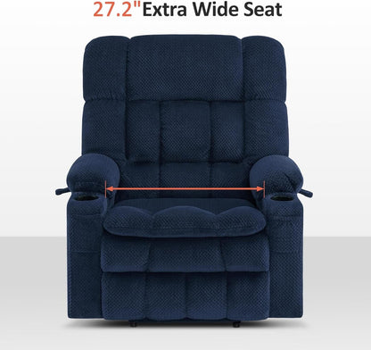 Large Wide Navy Blue Dual Motor Lift Recliner Massage And Heat