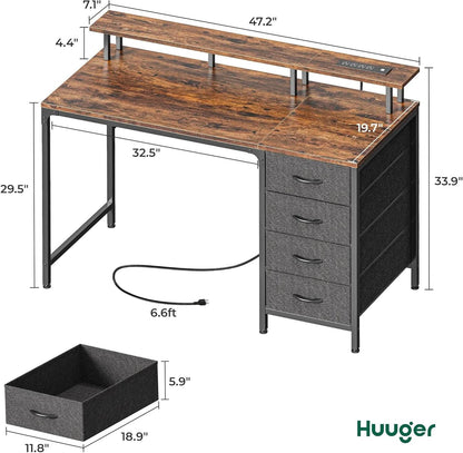 47 Inch Computer Desk With LED Lights And Power Outlets