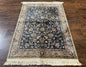 Vintage Art Silk Rug 3x4, Traditional Oriental Persian Design Rug, Belgium Power Loomed Rug, Navy Blue