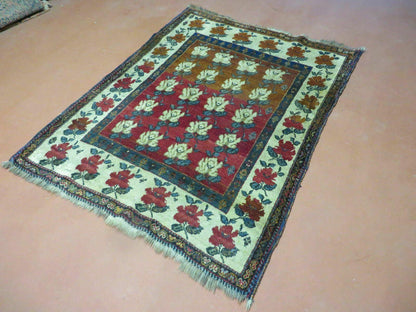 4' X 5' Semi Antique Handmade Fine Turkish Flowers Bouquet Wool Rug Nice