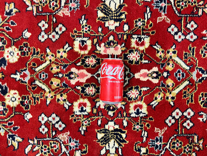 Indo Persian Sarouk Rug 8x10, Red, Floral Allover, Handmade Vintage Wool Carpet, Traditional Rug