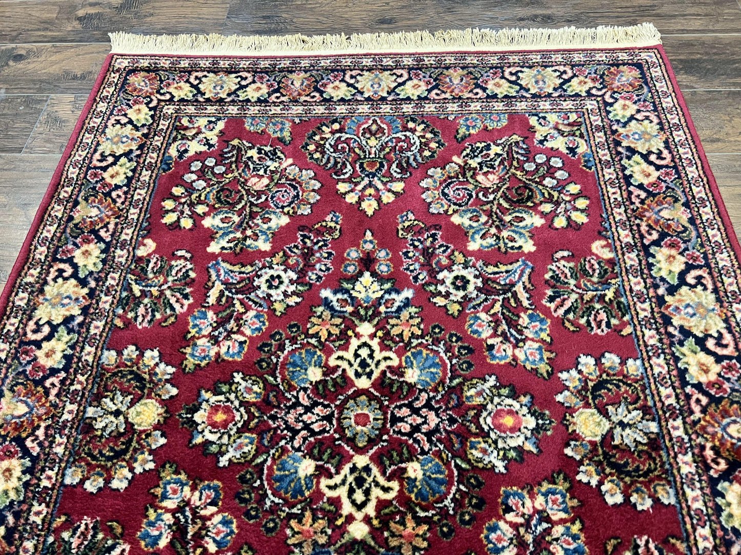 Karastan Rug 4.6 x 6 Lanamar Sarouk #5528, Red Wool Karastan Oriental Carpet, Discontinued, Antique, Wool Pile