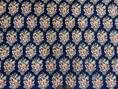 Persian Rug 9x12, Authentic Hand Knotted Carpet, Repeated Floral Motif Garden of Eden, Navy Blue Wool Rug 9 x 12, Semi Antique Kirman Rug