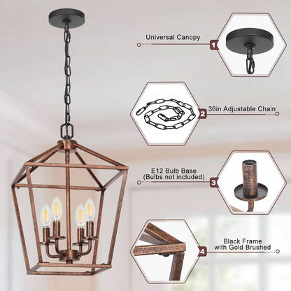 Antique Bronze 4-Light Chandelier Pendant Light Dining
