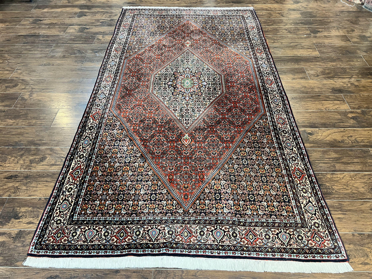 Persian Bidjar Rug 5x10, Wool Hand Knotted Vintage Carpet, Highly Detailed, Mahi Herati Pattern, 5 x 10 Oriental Rug