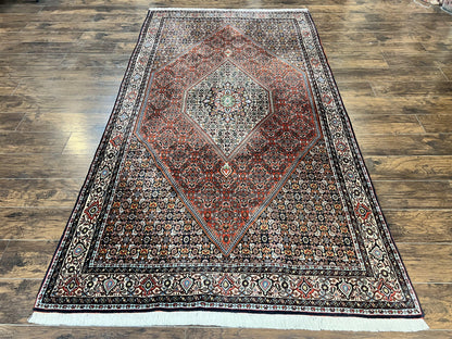 Persian Bidjar Rug 5x10, Wool Hand Knotted Vintage Carpet, Highly Detailed, Mahi Herati Pattern, 5 x 10 Oriental Rug