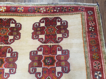 Vintage Persian Gabbeh Rug, Dark Red & Cream, Hand-Knotted, 5' x 6' 4"