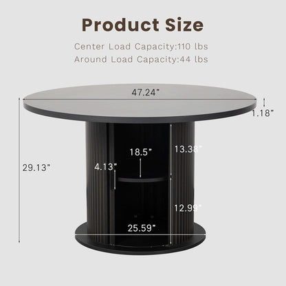 Round Dining Table Featuring Concealed Storage Black