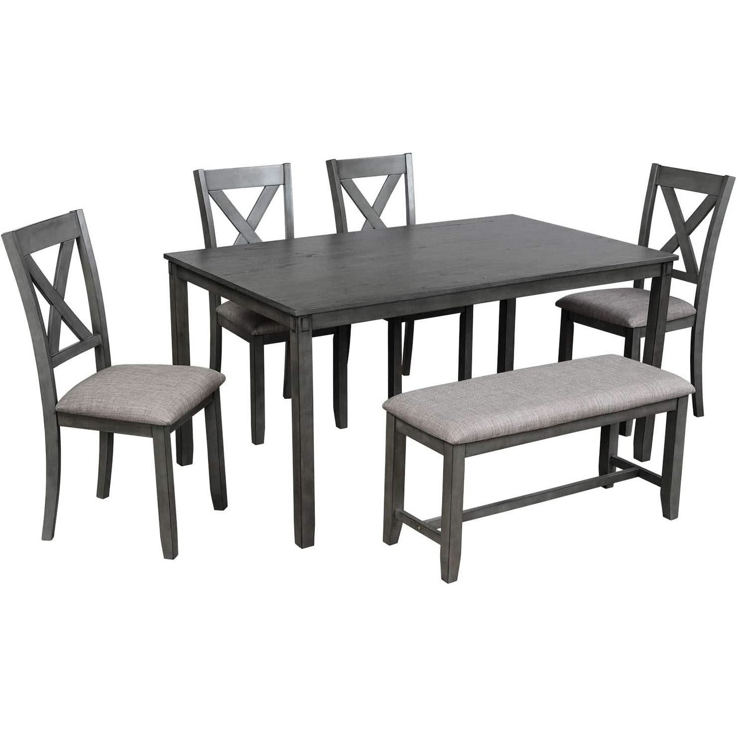 Grey Wooden Rectangular Dining Table Set Of 6 For Home