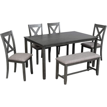 Grey Wooden Rectangular Dining Table Set Of 6 For Home