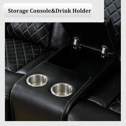 Black Power Recliner Sofa Set With LED And USB Charging