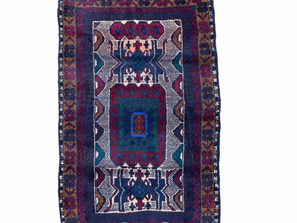 3 X 5 Vintage Handmade Tribal Wool Rug Balouchi Rug Afghan Rug Red Beige Nice