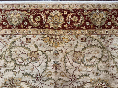 Pakistani Rug 9x12, Floral Allover Peshawar Carpet, Chobi, Beige and Rust Red, Traditional