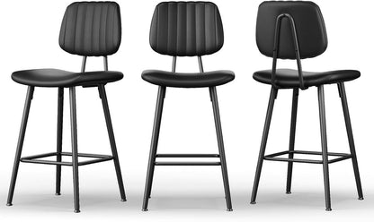 Bar Stools Set 2 24.6In Counter Height Black Faux Leather
