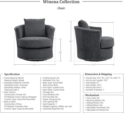 Charcoal 3 Piece Living Room Set With Chenille Upholstery