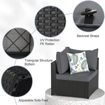 5 Piece Patio Furniture Set Waterproof Rattan Grey Cushions