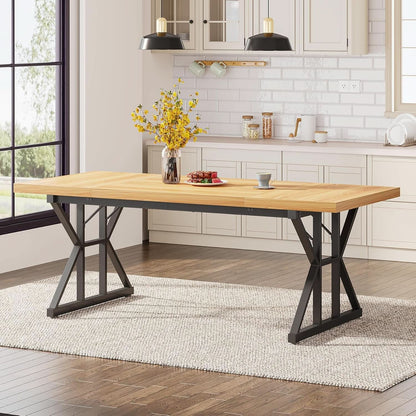 Farmhouse Dining Table 70.8 Inch Wood With Metal Legs