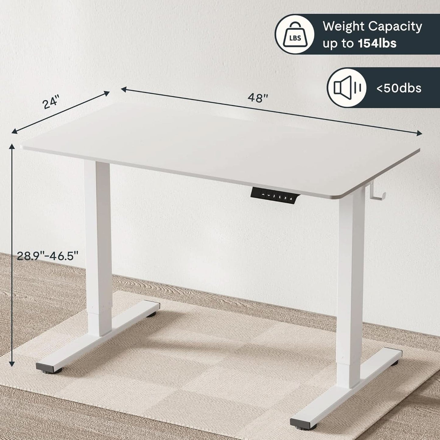 EN1 Electric Standing Desk 48x24 Inches White Frame
