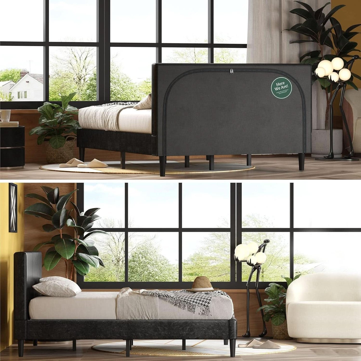 Queen Faux Leather Platform Bed Frame With Wood Slats