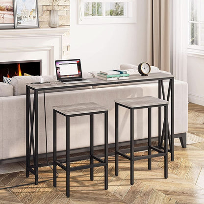 Greige Rectangular Industrial Bar Stool Set of 2, 15in Seat
