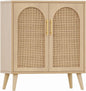 Natural Rattan Storage Sideboard Cabinet With Adjustable Shelves