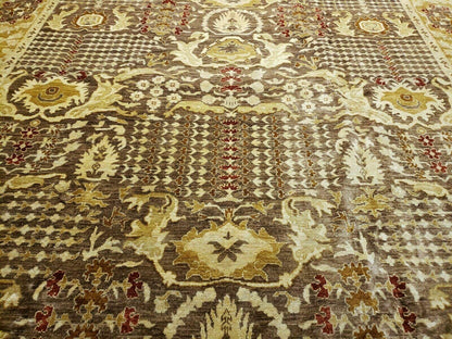 10' X 14' Handmade Pak Peshavar Chobi Agra Wool Carpet Coffee Brown Gold