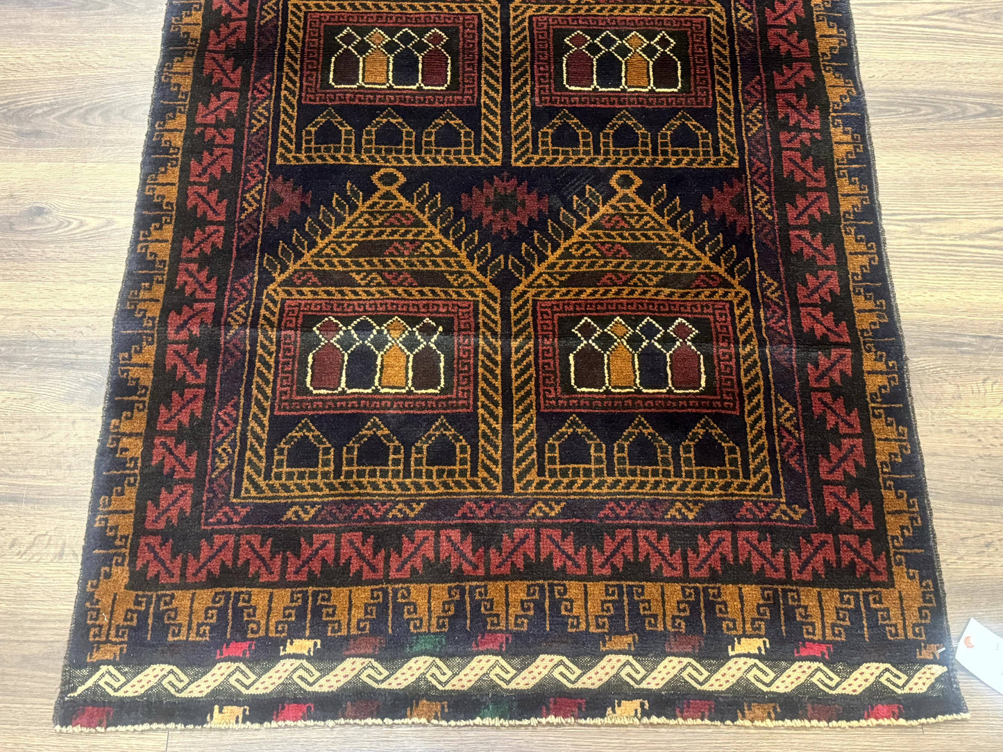 Afghan Rug 3x7, Navy Blue, Tribal Rug, Balouch Carpet, New