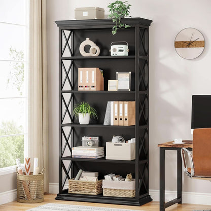 71 Inch 6 Tier Industrial Bookcase Floor Standing All Black
