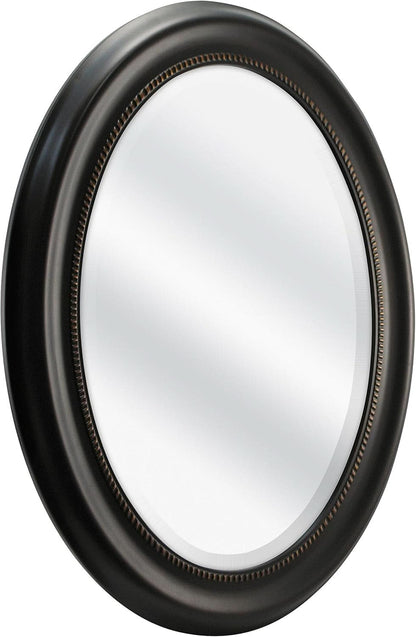 Bronze Oval Wall Mirror 22.5 By 29.5 Inches With Beaded Inner Edge Vertical Or Horizontal Mount