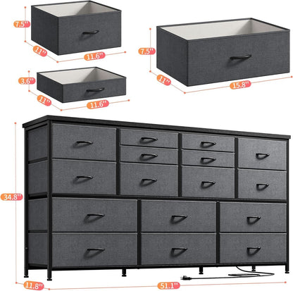 60 Inch TV Stand Dresser With Charging Station 16 Drawers