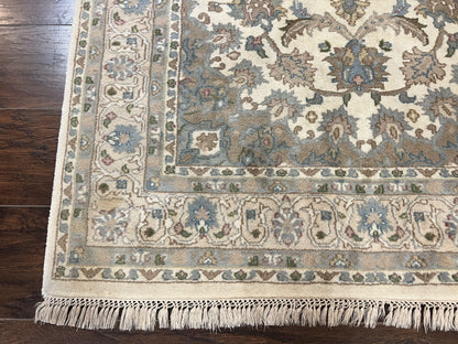 Indo Persian Rug 4x6, Floral Medallion, Beige, Handmade Wool Vintage Carpet 4 x 6 ft