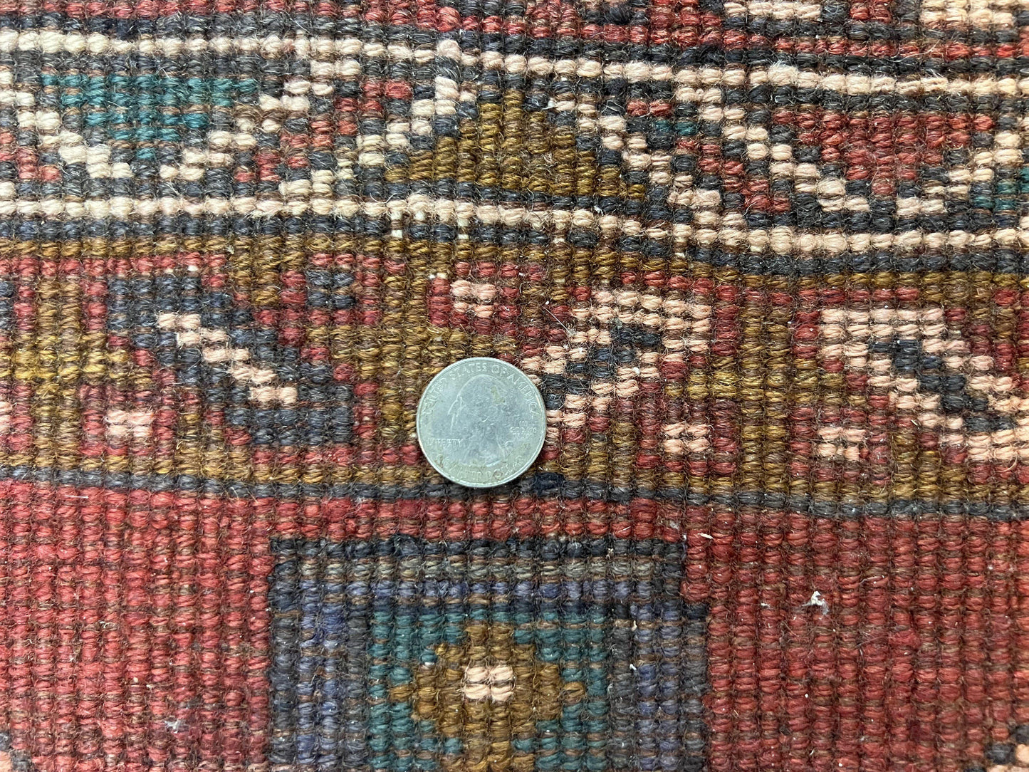 Persian Heriz Runner Rug 3.8 x 8.6, Geometric Design, Large Triple Medallions, Hand Knotted Handmade Vintage Wool Hallway Rug, Red