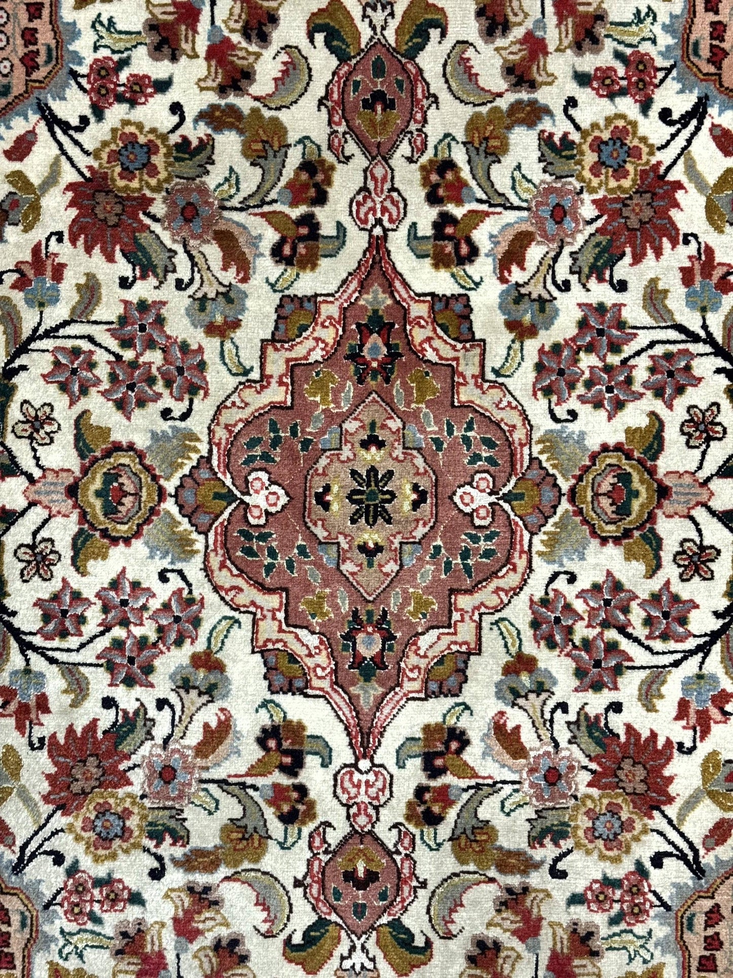Small Persian Tabriz Rug 2x3, Floral Medallion, Wool and Silk, 340 KPSI
