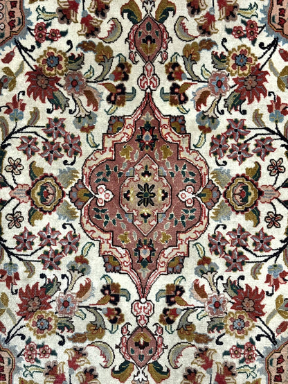 Small Persian Tabriz Rug 2x3, Floral Medallion, Wool and Silk, 340 KPSI