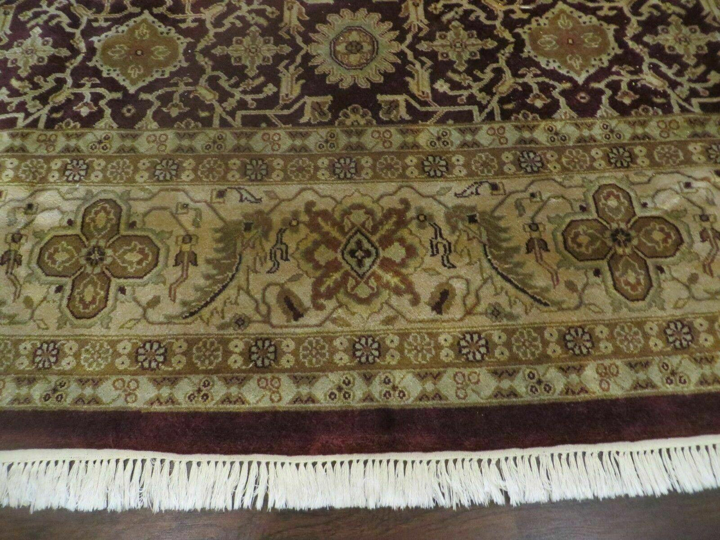 Indian Agra Rug 10x14 Vintage Handmade Larastan Wool Carpet Maroon Floral