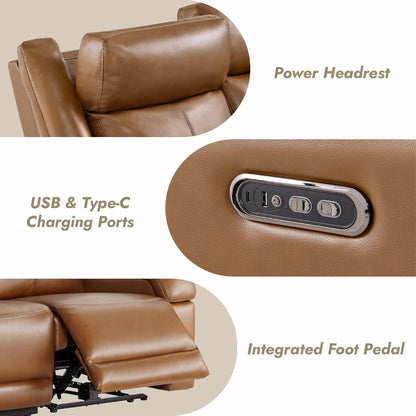 Genuine Leather Power Recliner Sofa 3 Seater USB Ports