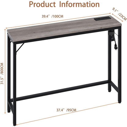 Industrial Grey Console Table With Charging Station